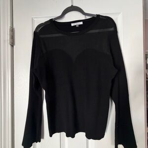 Sioni Black Sheer Panel Long Sleeve sweater